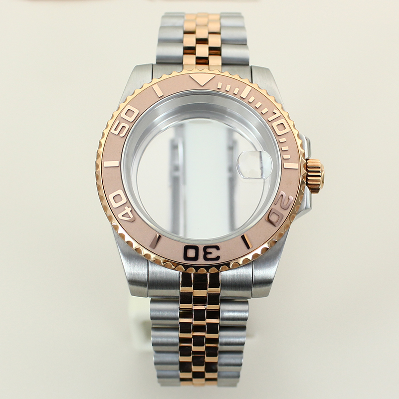 Ceramic Link Bracelet - 40mm Silvery Rose Gold Watch Case