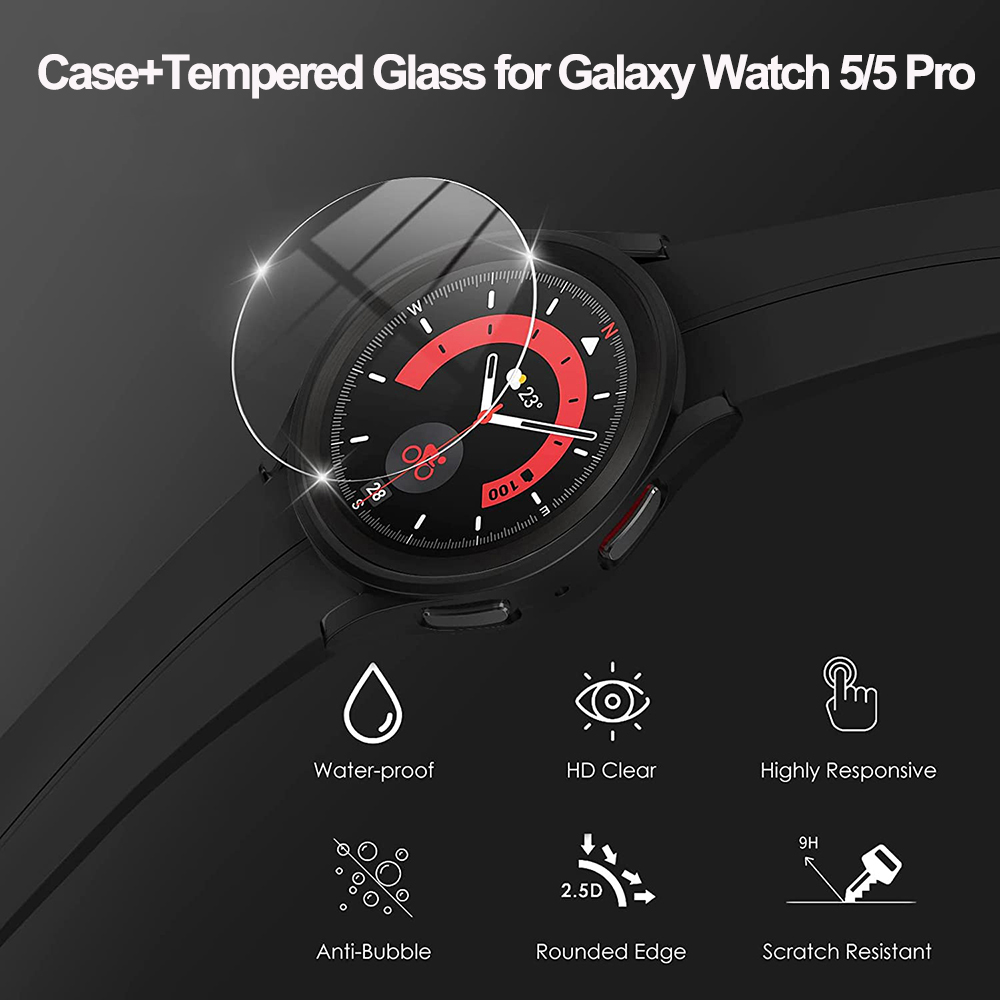 Cover+Tempered Glass for Samsu - Accessories For Galaxy Watch 5 ulasan dan harga