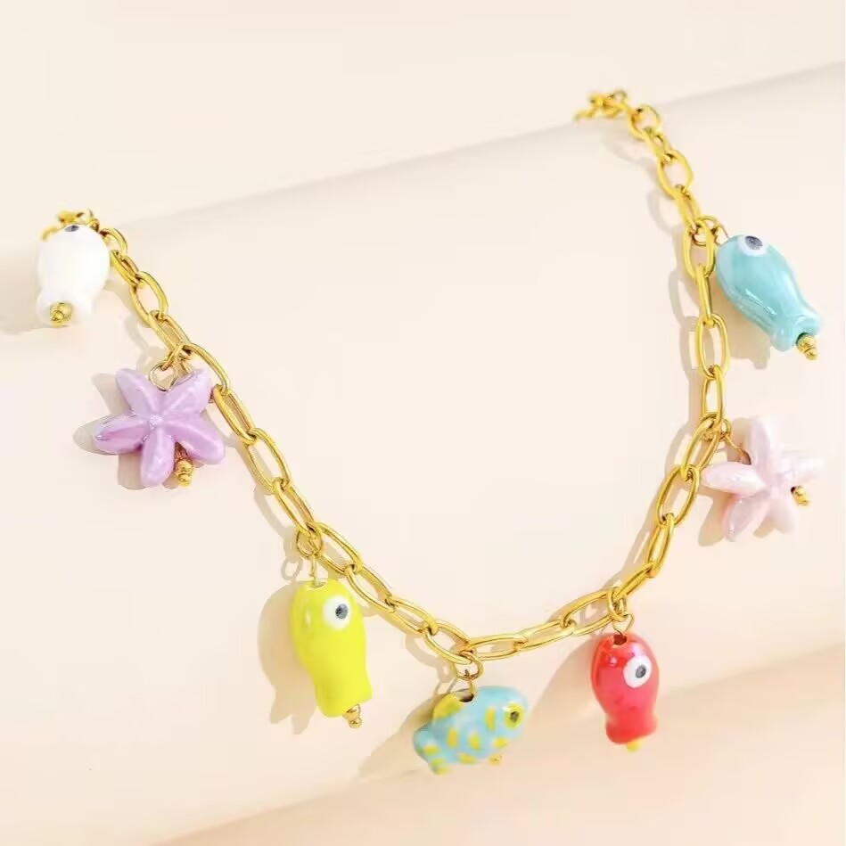 5Pcs New Summer Colorful Ename - Ceramic Link Bracelet ulasan dan harga