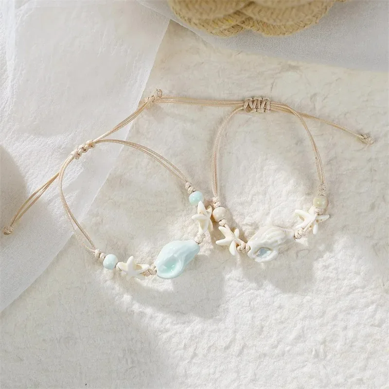 Bohemian Conch Starfish Shells - Ceramic Link Bracelet ulasan dan harga